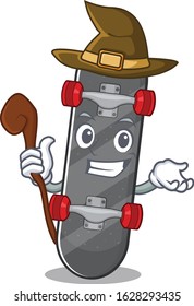 cartoon mascot style of skateboard dressed as a witch