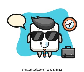 Cartoon mascot of sugar cube as a businessman