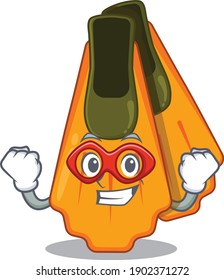 A cartoon mascot of swim fins in a fantastic Super hero character