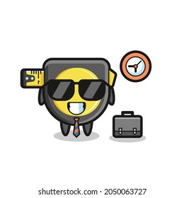 Cartoon mascot of tape measure as a businessman , cute design