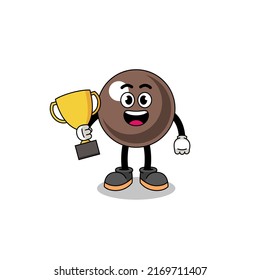 Cartoon mascot of tapioca pearl holding a trophy , character design