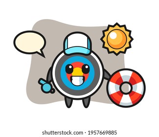 Cartoon mascot of target archery as a beach guard, cute style design for t shirt, sticker, logo element