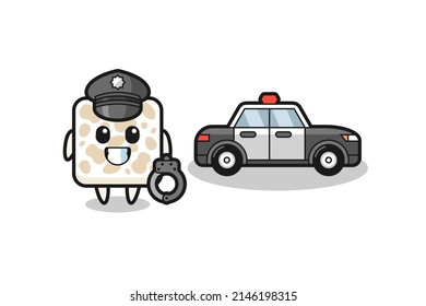 Cartoon Mascot Of Tempeh As A Police , Cute Design