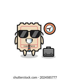 Cartoon mascot of ticket as a businessman , cute style design for t shirt, sticker, logo element