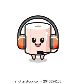 Cartoon mascot of tissue roll as a customer service , cute design