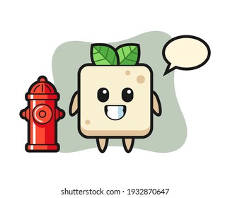 Cartoon mascot of tofu as a firefighter