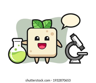 Cartoon mascot of tofu as a scientist