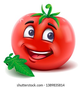 Cartoon mascot tomato smiling. Vector isolated.