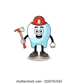 Cartoon mascot of tooth firefighter , character design