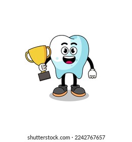 Cartoon mascot of tooth holding a trophy , character design