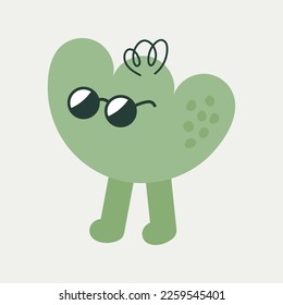 Cartoon mascot, toy illustration. Cute sticker, light green trefoil, looks to the left. Creative shape, character icon, anthropomorphic creature. Isolated on white
