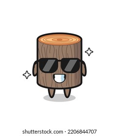 Cartoon mascot of tree stump with cool gesture , cute design