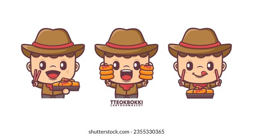 cartoon mascot with tteokbokki. set cartoon vector with different expressions, suitable for, logo brand, stickers, icons, etc.