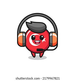 Cartoon mascot of turkey flag badge as a customer service , cute style design for t shirt, sticker, logo element