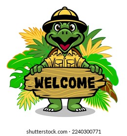 Cartoon Mascot Turtle Character as Zookeeper