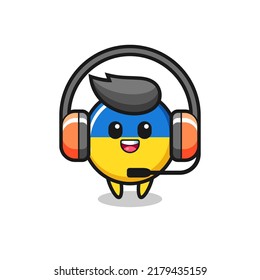 Cartoon mascot of ukraine flag badge as a customer service , cute style design for t shirt, sticker, logo element