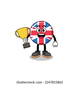 Cartoon mascot of united kingdom flag holding a trophy , character design