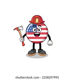 Cartoon mascot of united states flag firefighter , character design