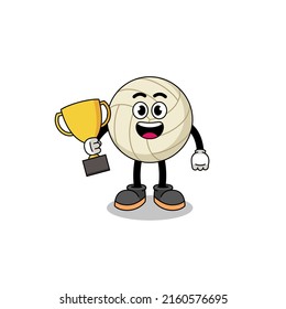 Cartoon mascot of volleyball holding a trophy , character design