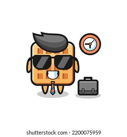 Cartoon mascot of waffle as a businessman , cute design