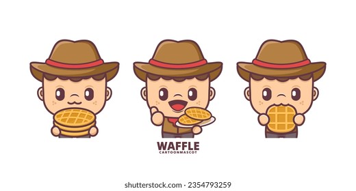 cartoon mascot with waffle. set cartoon vector with different expressions, suitable for, logo brand, stickers, icons, etc.
