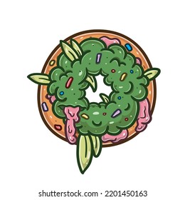 Cartoon Mascot Of Weed Bud Donuts Logo. Vector And Illustration.