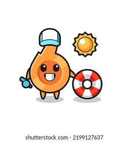 Cartoon mascot of whistle as a beach guard , cute design