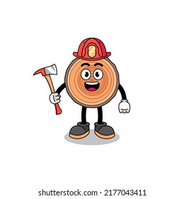 Cartoon mascot of wood trunk firefighter , character design
