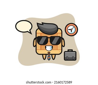 Cartoon mascot of wooden box as a businessman , cute style design for t shirt, sticker, logo element
