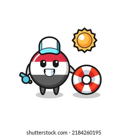 Cartoon mascot of yemen flag badge as a beach guard , cute style design for t shirt, sticker, logo element