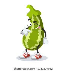 a cartoon mascot zucchini winks on a white background