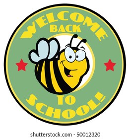 Cartoon Mascot-Bee With Text Back to School!
