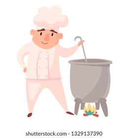 Cartoon mascots in various dynamic poses. chef in white hat,