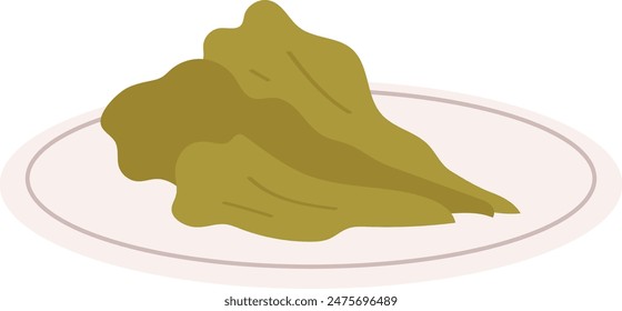 Cartoon mashed food plate graphic. Simple leafy greens puree illustration. Healthy vegetable mash isolated white background