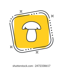 Cartoon mashroom icon vector illustration. Mushroom on isolated yellow square background. Champignon sign concept.