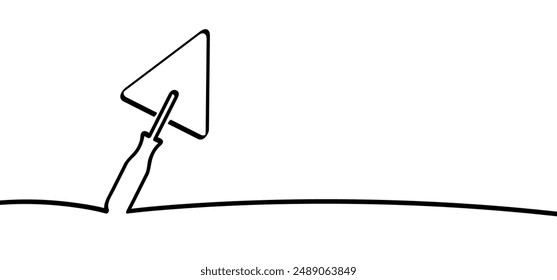 Cartoon masonry trowel, hand trowel for brickwork. Brick laying, brick wall and trowels. Construction vector icon or logo. Set of bricklayer and stucco trowels. Cement trowel, plastering trowel.