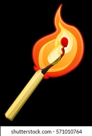 Cartoon matchstick fire, vector illustration, vertical, isolated
