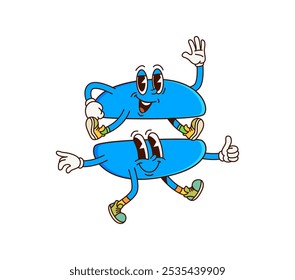 Cartoon math equal sign groovy character. Vector funny symbol for mathematics equation tasks, personage with smiling face, adorable playful and quirky expression. School educational arithmetic symbol