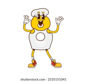 Cartoon math number eight chef groovy character with a taste for education. Isolated vector funny yellow digit 8 personage, donning a toque hat apron and sneakers, adds flavor to mathematics recipes