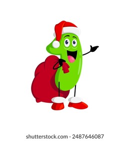 Cartoon math number one Christmas and new year character transforms into Santa Claus, donning a festive red suit and hat, carrying a magical bag with whimsical equations and gifts of mathematical joy
