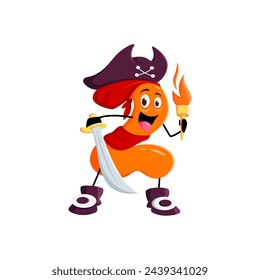 Cartoon math number two pirate captain and corsair sailor character. Isolated vector 2 personage wields a sharp sword, with a torch in hand, this numerical buccaneer adds adventure to arithmetic svg