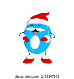 Cartoon math number zero Christmas and new year Santa Claus character. Vector jolly numeral in festive red suit, sporting a white beard and hat, spreading numerical cheer with a merry Ho-Ho-Ho twist