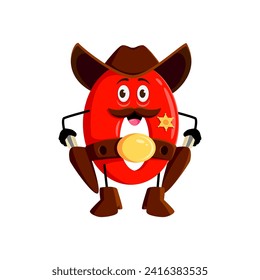 Cartoon math number zero cowboy, ranger or sheriff, character. Isolated vector 0 personage armed with a revolver, enforces numerical order and justice in the whimsical world wild west of mathematics