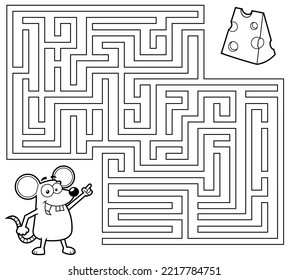 Cartoon Maze Game Education For Kids Help The Mouse Get To The Cheese. Vector Hand Drawn Illustration Isolated On White Background
