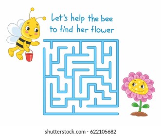 Cartoon Maze For Kids With Cute Bee And Flower.