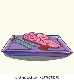 Cartoon meal with salmon and asparagus 