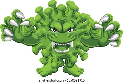 A cartoon mean evil bacteria or virus cartoon microbe monster 