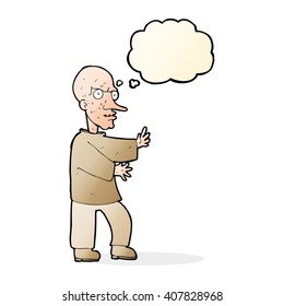 cartoon mean looking man with thought bubble