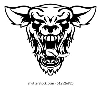 A cartoon mean looking wolf or werewolf sports mascot creature animal character
