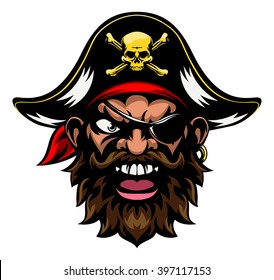 An cartoon mean tough looking pirate sports mascot character